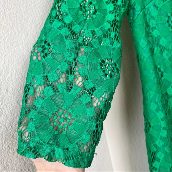 ELIZA J Green Lace Sheath Mini Dress 0 XS Kelly Party 3/4 Sleeve Cocktail - Picture 4 of 7